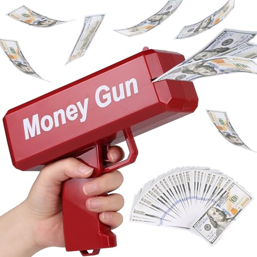 CPROSP Pengapistol med 100 rekvisita pengar, för filmer, handhållen money gun | Färg: Röd; Make It Rain; Prank Gun; för spel, fest, partyspel, bröllopsfest, karneval; pengapistol