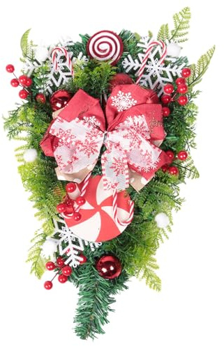 Elydiva 1 Pièce Couronne de Canne à Sucre de Noël comme Indiqué en Plastique + Métal 12 X 24 Pouces pour Décorations D'Escalier de Noël de Porte D'Entrée Couronne de Noël pour Décoration Intérieure