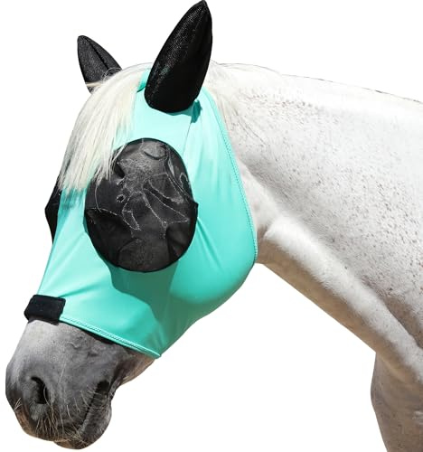 Gallopoff Masque Anti-Mouches pour Chevaux avec Oreilles, Vert Lac M | Haute élasticité, Respirant, Protection UV, Grands Yeux, Ouverture pour La Crinière, Doux Et Confortable