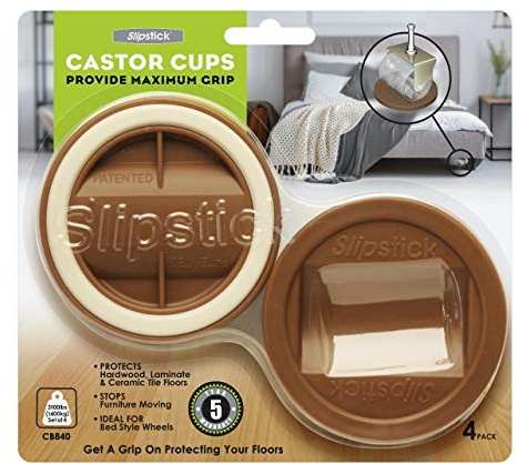 Slipstick CB840 Bed Roller / Furniture Wheel Gripper Castor Cups (Set of 4) 84 mm Round Caster Cup Floor Protectors, Caramel