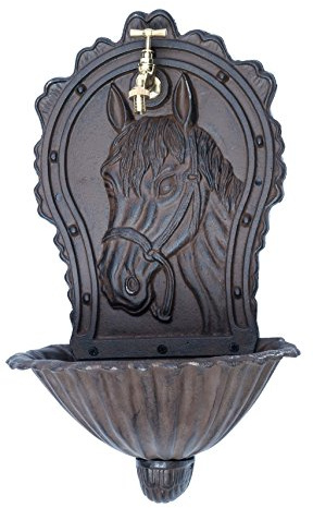 aubaho Fontaine Murale de Jardin avec Vasque - Fer - Style Antique - Motif Cheval - Marron