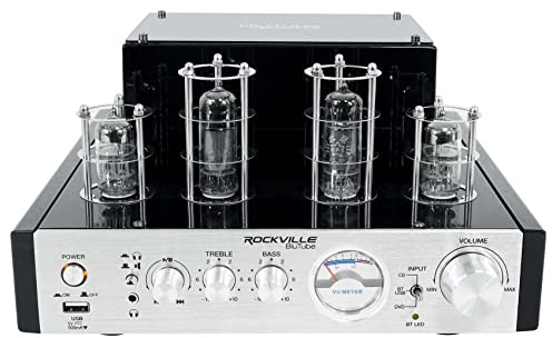 Rockville BluTube 70W Tube Amplifier Stereo Receiver, Bluetooth, EDR, Compact Design, Warm Sound, for Home Audio Enthusiasts