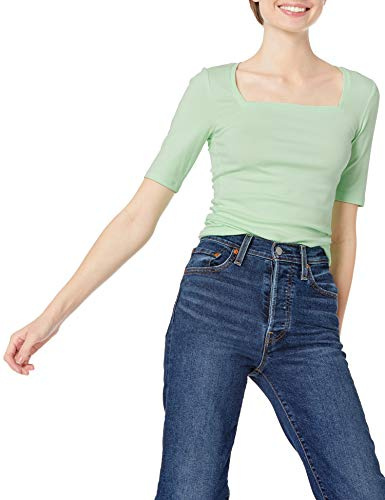 Amazon Essentials Women's Slim Fit Half Sleeve Square Neck Cotton Modal T-Shirt, Light Green, X-Large