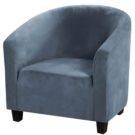 Mingfuxin Velvet Tub Chair Slipcover, High Stretch Club Chair Covers Washable Armchair Sofa Couch Covers Slipcovers Furniture Protectors for Dining Living Room Office(Grey Blue, Velvet)