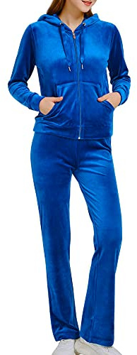 Woolicity Träningsoverall i velour för kvinnor, set i 2 delar, joggingbyxor och huvtröja med dragkedja, träningskläder, sportkläder, sweatsuit