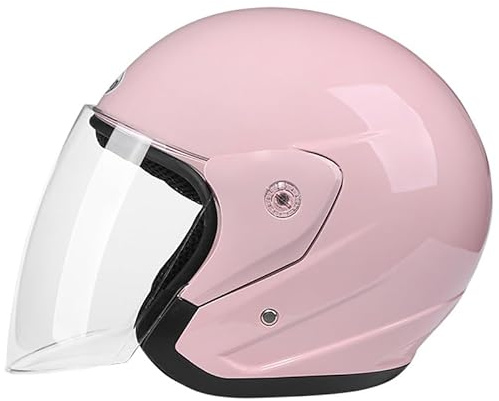 Casco De Motocicleta De Cara Abierta Con Visera Para Adultos Hombres Mujeres Aprobado ECE 3/4 Retro Ligero Estilo Jet Medio Casco Motocicleta Ciclomotor Scooter Cascos De Protección,Rosado