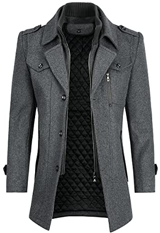 YOUTHUP Cappotti per Uomo Giacche di Lana Elegante Trincea Cappotto Invernale Regular Fit, Grigio-spesso, XS