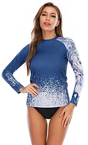 HUGE SPORTS Rashguard Femme Maillot de Bain à Manches Longues pour Surf Natation Séchage Rapide (Loup,L)