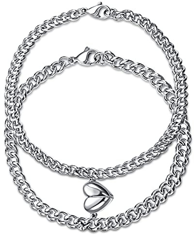 KALVICA 2 Pezzi Coppia Bracciali con Calamita Braccialetto Lui & Lei Bracciali Amicizia Acciaio Inossidabile Bracciale con Coppia a Catena Cuore Puzzle Design per Amante Partner Amico Uomo Donna
