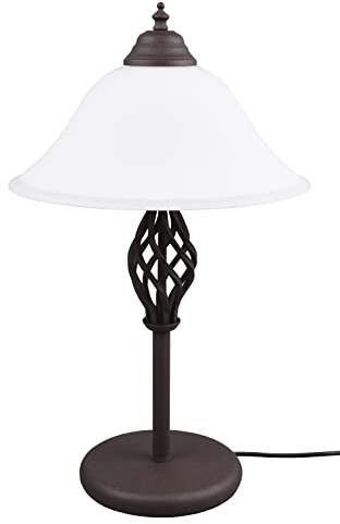 Trio Leuchten Tischleuchte Rustica 501000224, Metall rostfarbig, Glas weiß matt, exklusiv 2x E14