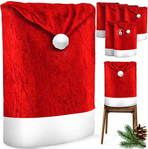 KESSER® Premium Weihnachtsstuhlüberzug 6er Set Stuhlhussen für Weihnachten Nikolausmütze Stuhlbezug Husse Weihnachtsdeko für Stühle Überzieher - Stuhlabdeckung im weihnachtlichen Design