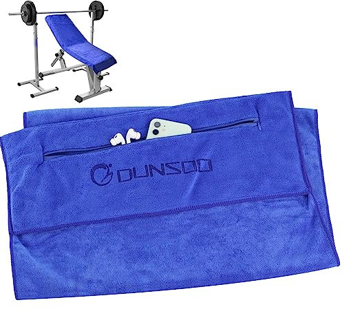 DUNSOO Fitness Handtuch I 120x50cm I Mikrofaser Sporthandtuch mit Reißverschlusstasche für Fitnessstudio und Training I Gym Handtuch (Blau)