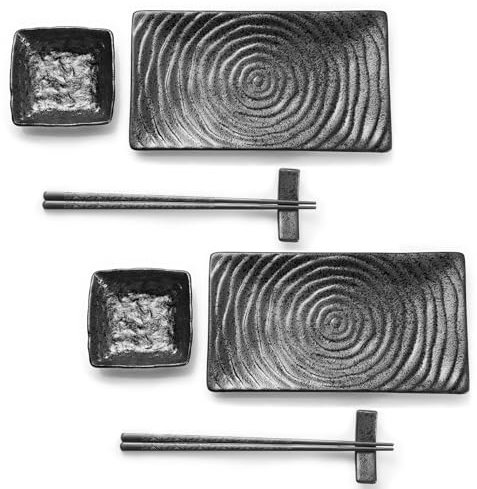 Youda Juego de Platos de Sushi, Juego de Platos de Sushi de cerámica Japonesa de 8 Piezas, Incluyendo 2 Platos de Sushi, 2 Cuencos de Salsa de Soja, 2 pares Palillos, 2 Estantes de Palillos