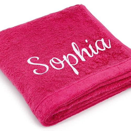 Cawö Premium Handtuch mit Namen oder Wunschtext Bestickt, personalisiertes Gästetuch, individuelles Gästetuch, 100% Baumwolle, 30 x 50 cm Pink
