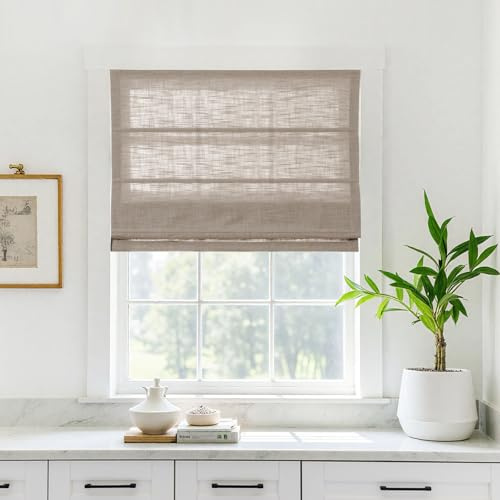 TWOPAGES Linen Roman Shades for Windows Custom Cordless Blinds for Indoor Windows,French Doors,Bedroom, Living Room, Bathroom(Burlywood Birch, Custom Made)