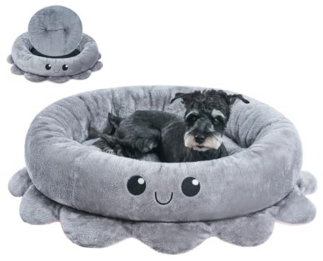 Jiupety Hundebett Rund Mittelgroße Hunde, Hundekörbchen Hundekorb mit Octopus Form, 76 cm Hundekissen Waschbar, Hundebetten für Mittelgroße & Kleine Hunde, Grau