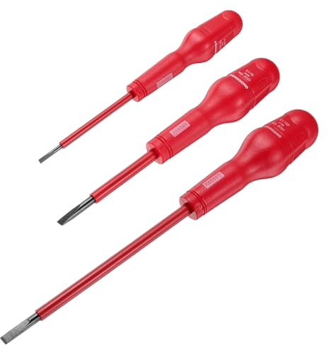 QUARKZMAN 3uds 1000v Ranurado Aislado Magnético Eléctrico Destornillador 3 x 75mm 5 x 75mm 6 x 150mm CR-V Electricistas Plana Cabeza Destornilladores, Rojo