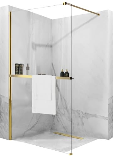 Rea Duschvägg Aero Gold N 80 promenad in + EVO härdat glas säkerhet klart 8 mm (guld)