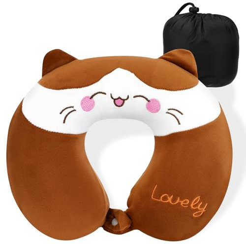 Auauraintt Reisekissen,Tier Reisekissen Nackenstütze,Nackenkissen Kinder,Tragbares Nackenkkissen U-förmiges Memorykissen Nackenkissen Erwachsene,Nackenkissen für Auto Flugzeug Büro Heim (Brown)