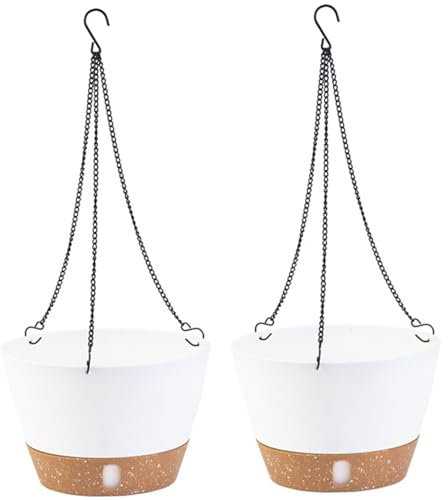 Hängender Pflanztopf, 2er-Set, 20,3 cm, hängender Blumentopf, atmungsaktiv, abtropfende Hängevase mit sichtbarem Wasserstand, abnehmbarer PP-Boden, Hängetopf für Pflanzen im Innen- und Außenbereich, w