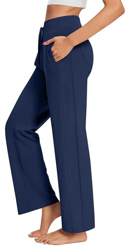 PINSPARK Pantalon De Yoga Long pour Femme UPF 50+ - Pantalon De Protection Solaire Leggings De Sport Pantalon De Jogging Taille Haute Pantalon De Sport De Plein Air 4 Poches avec Cordon De Serrage