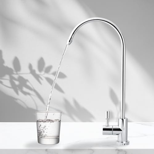 Rankomu Robinet Cuisine Eau Froide Uniquement 1/4 Acier Inoxydable Sans Plomb Pivotant 360° (Nickel Brossé, Adapté Évier/BAR)