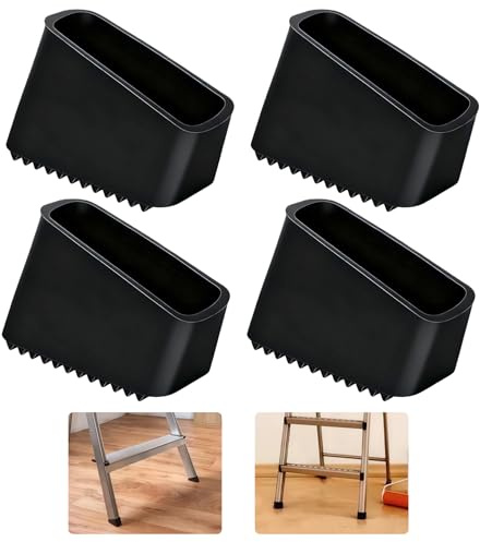 4 Piezas Tacos Escalera Aluminio, Universales Protector Patas de Escalera | Tapas Protectoras Antideslizantes para Escaleras, Pies de Goma para Escaleras Telescópicas y Convencionales (Negro)