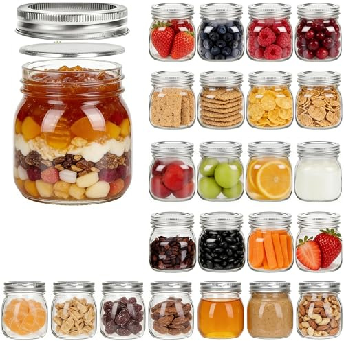 1ZIZIFA8 24 Pack Glass Mason Jars, 300 ml Canning Jars with Lids - 10 oz Airtight Glass Jars for Pickling, Jam, Jelly, Chutney, Fermenting, Honey & Spice Storage - Reusable & Leak Proof
