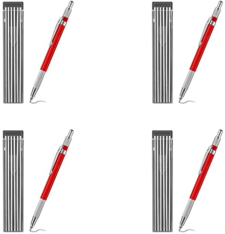 Youbones 4 lápices de soldadura con 48 recambios de rayas plateadas, marcadores de metal, portaminas mecánicos, cerraduras de tubos, fabricación, color rojo