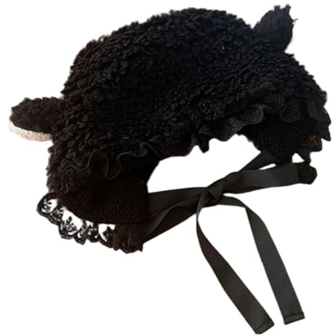 Ngbbby Sombrero de oveja negro suave y cálido con orejas de cordero: lindo disfraz para otoño invierno, cosplay, accesorios fotográficos, artículos para fiestas, sombrero de animal, unisex