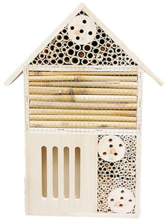 Hotel de insectos para – Madera natural de tamaño mediano | Hoteles colgantes | Caseta de madera Apis para refugio de polinizadores, soporte para jardín, hábitat y almacenamiento