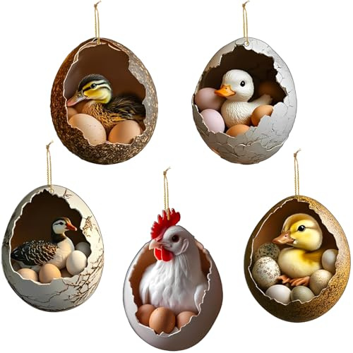 YULONGWU 5 Pezzi Pollo Anatra Ornamenti Pasqualis, Decorazioni Pasquali da Appendere, Decorazione Pasquale Pollo Anatra Decorazioni per Dasqua, Addobbi Pasquali da Appendere per Casa, Esterno, Regali