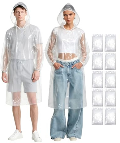 Joyawadori Poncho Waterproof Adult, 10 Pack Rain Poncho with Hood | Emergency Disposable Raincoat for Family Outdoor Events, Travel, Camping, Festivals, One Size Fits All