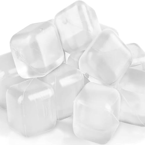 Set 36 Cubetti Ghiaccio Finti Trasparenti Riutilizzabili in Plastica Atossica Alimentare 2,5 cm Cubetti Refrigeranti per Cocktail e Bevande Uso Domestico e Professionale.