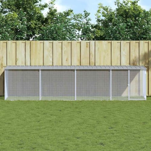 LoogCape Chicken Cage with Roof in Light Grey, 403 x 98 x 90 cm, Galvanised Steel, Expandable, Weatherproof, with Lockable Door for Chickens, Hens, Small Animals, Indoor and Outdoor Use