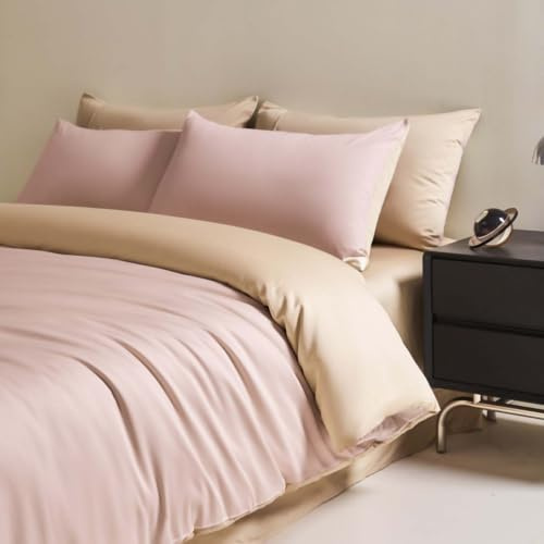 Queen size lång hasp bomull sängkläder set – 4-delat sänglinne, ultramjuk slät satin, inkluderar 1 påslakan, 1 platt lakan och 2 örngott för sovrum sovsal hotell