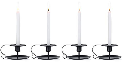 NUPTIO 4 Pcs Retro Iron Simple Black Candelabrum Chamberstick Candlestick Holders Taper Candle Holder Candlelight Stand for Halloween Christmas Dining Room Decoration Display