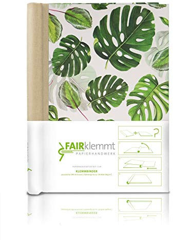 FAIRklemmt Klemmbinder Monstera Naturleinen, A4, Grün, 150 Seiten, 22,5 x 30,8 cm