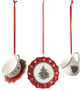 Villeroy & Boch - Toy's Delight Decoration Ornamente Geschirrset rot, 3tlg., charmantes Anhänger-Set für den Christbaum, Porzellan, rot, 4 x 7 cm