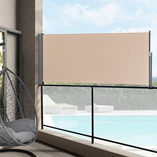 pro.tec Brise-Vue pour Balcon Terrasse Jardin Store Latéral Pare-Soleil Protection Intempéries UV Vie Privée Acier Polyester 120 x 300 cm Sable