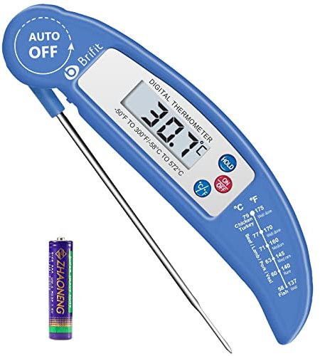 Criacr Food Thermometer, Digital Instant Read Meat Thermometer, Foldable Long Probe Food Cooking Thermometer with °F/°C, High Accuracy Cooking Thermometer for BBQ, Milk, Water, Jam (Blue)