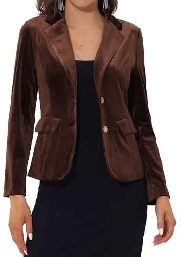 Allegra K Blazer Vintage da Donna in Velluto con Bottone Frontale con Risvolto Dentellato, Marrone, Large