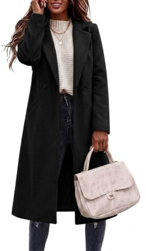 IDEALSANXUN Long Wool Coats for Women Fall Winter Coats Wool Jacket Peacoat, Black, Medium