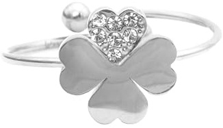 FREDDY Bague femme trèfle à quatre feuilles cloutées de pierres précieuses - acier inoxydable - bague pour femme hypoallergénique - diamètre 2 cm, couronne 1 cm - collection Rings - Idée cadeau,
