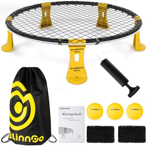 Gziztx Roundnet - Set da gioco per esterni, con 3 palline, rete da gioco e rete da competizione, borsa, pompa e istruzioni (lingua italiana non garantita)