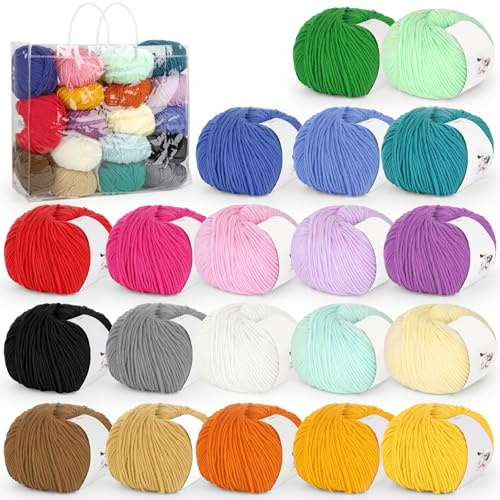 Reessy 20 × 50g Crochet Yarn Knitting Wool for Crochet and Knitting, Super Soft 4ply Milk Cotton Yarn Crochet Wool for Amigurumi Projects Handcrafts, Ideal Wool Yarn Set for Beginners and Professional