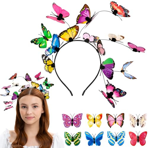Schmetterling Diadema Mariposa, Diadema Mariposa Mujer Niña y 8 Piezas Horquillas Mariposas, Diadema Antenas Mariposa, Horquillas Mariposas Pelo