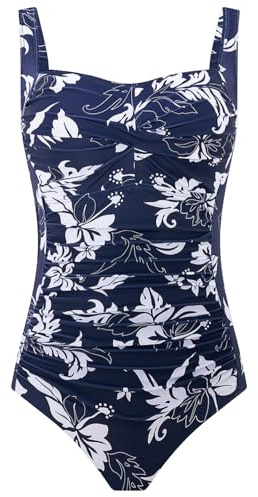 Aidotop Womens One Piece Swimsuit Tummy Control with Ruched Monokinis Tribal Swimsuits (28Blue White,L)
