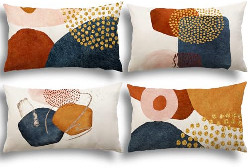 YCOLL Kissenbezug 40x60 4er Set Dekokissen Leinen Kissenhülle Modern Sofakissen Boho Kissenbezüge Abstrakte Muster Kissenhüllen für Sofa Schlafzimmer Couch Outdoor Kissen 40x60 A080