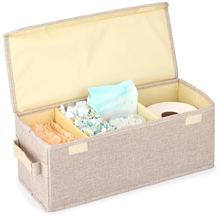 Sumnacon Tampon Holder for Bathroom Foldable Pad and Tampon Organizer for Bathroom with Lid and Adjustable Dividers Cotton Tampon Storage Box for BathroomToilet Tank,Cabinet,Wardrobe,Shelf